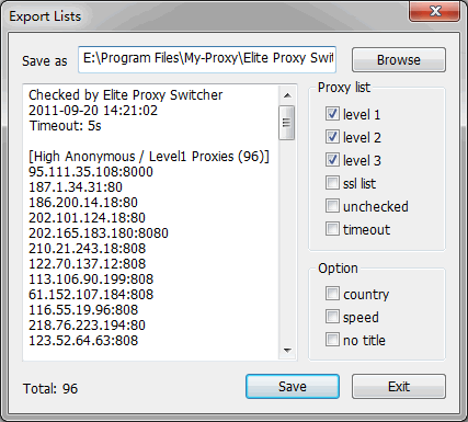 Elite Proxy Switcher Export Dialog